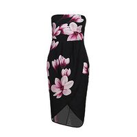 Danhjin Women's Sleeveless Sling Shoulder Wrap Chest Flower Printed Halter Dress S-XL Black