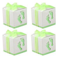 50 PCS Cute Baby Footprint Wedding Party Candy Confetti Gift Favor Box Holder with Ribbon Satin Green