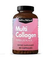 Multi Collagen Peptides, Hydrolyzed Collagen Pills. 90 Capsules with 1000 Milligrams Collagen Protein Complex (Types I, II, III, V & X). Supports Healthy Bone, Joints, Healthy Hair & Anti Aging Skin