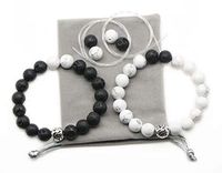 HEDQFM 2pcs Bracelets 10mm Natural Volcanic Lava Stone White Turquoise Stone Bracelet Aromatherapy Essential Oil Diffuser Bracelets Couples Stretch Bracelets for Men and Women