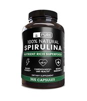Natural Spirulina, 365 Capsules, 3 Month Supply, No Magnesium or Rice Fillers, Made in The USA, Superfood, High Quality & Gluten-Free, 1800mg Pure & Undiluted Spirulina with No Additives