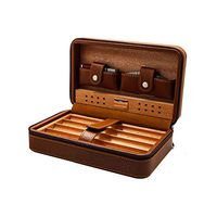 METTE Cowhide Travel Cigar Humidor Case,Cigar Box with Humidifier and Cedar Wood Removbable Tray,Cigar Gift Set,for Cigar Aficionado and Father's Day(Does Not Include a Lighter),Brown