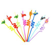 Amosfun 8pcs Disposable Colorful Plastic Straws Children's Party Decoration Small Dinosaur Curved Straw 8 Colors Soft Drinking Straw for Birthday Party