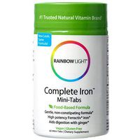 Rainbow Light - Complete Iron Mini-Tabs, Gently Encourages Healthy Iron Levels by Promoting Iron Absorption with Ferractiv Iron, Vitamin C and Ginger, Vegan, Gluten-Free, Non-Constipating, 60 Tablets
