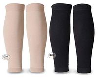 MGANG Calf Compression Sleeve, (2 Pairs) 20-30mmHg, Footless Compression Socks Unisex, Best for Pain Relief, Swelling, Edema, Maternity, Varicose Veins, Shin Splint, Nursing, Travel,(Black+Beige)3XL