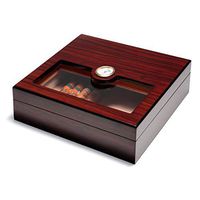 Woodronic Handmade Glass Top Cigar Humidor Spanish Cedar Lining for 10 to 25 Cigars, Desktop Cigar Box Set with Hygrometer and Humidifier for Cigar Display, Rosewood Finish