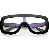 zeroUV - Oversize Bold Flat Top Wide Arms Clear Lens Rectangle Eyeglasses 65mm (Black/Clear)