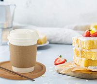 Eupako 8 oz White Disposable Paper Cups with Lids, Sleeves and Straws, to Go Coffee Cup 100 Count FDA Cups