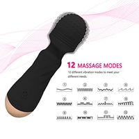 Wireless Mini Handheld Wand Massager with 12 Silent Frequency Modes, Personal Waterproof Rechargeable Power Massager for Relieving Body Muscle Soreness (Black)