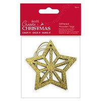 Create Christmas (Papermania) - Festive Craft Glitter Wooden Tags - Star (3pc)