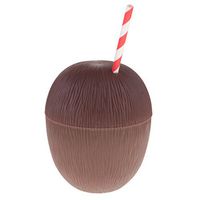 Dovewill Tropical Fruit Coconut Pineapple Drink Cup with Straw Hawaiian Luau Summer Party Supplies - Brown, as described