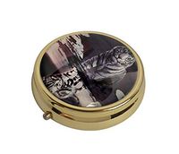 Hiutong Painting Cat and Tiger Custom Round Gold Glass Pill Case Decoration Metal Medicine Vitamin Tissue Unique Gift