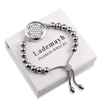 Lademayh Mens Women Essential Oil Diffuser Bracelet Flower of Life Design Diffuser Aromatherapy Jewelry for Anxiety Relief, 8mm Stainless Steel Beads Bracelets with Diffuser Locket and 12 Felt Pads