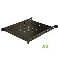 NavePoint 1U 19-Inch Fixed 4-Post Rack Mount Server Shelf with Adjustable Depth from 18-29 Inch Set of 2 Black