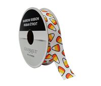 Halloween Candy Corn on White Narrow Ribbon 5/8" x 15'