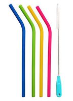 Housavvy Kids Silicone Straws with Cleaning Brush, 4 Pack