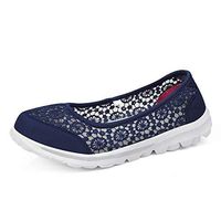 Neartime Women Casual Sneakers, 2018 Spring/Autumn Hollow Out Soft Shoes Mesh Fabric Flats Lace Running Shoes (US:5, Dark Blue)