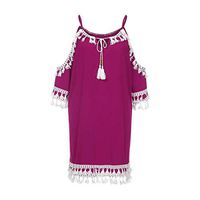 LISTHA Cold Shoulder Tassel Mini Dresses Women Sundress Short Cocktail Beach Dress Hot Pink