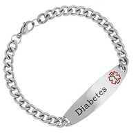 StickyJ USA Stainless Diabetes Curb Link Medical Alert Bracelet 8 in