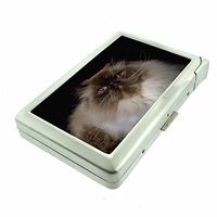 Cigarette Case with Built in Lighter Silly Cat Kitten S15 Smoking King Size Cigarettes Silver Metal Wallet 4" X 2.75" RFID Protection