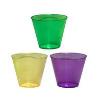 Party Essentials Hard Plastic 50 Count Party Cups/Tumblers, 9-Ounce, Mardi Gras Mix