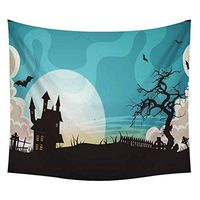 Bosji Wall Hanging Tapestry, Happy Halloween Decor Pumpkins Skull Tree Bat Printed Scary Tapestry, Art Home Garden Decoration (150x200cm)