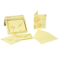 JAM Paper Handmade Recycled Foldover Card Sets in Box - 5 1/2" x 4 1/2" - Yellow with Orange Flower - Sold Individually