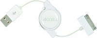 Accell Retractable USB to Dock Connector (iPod) Cable for Charging & USB Syncing - 3 Feet, White, MFi Certified