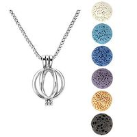JOVIVI Aromatherapy Essential Oil Diffuser Necklace Tiny Silver Plated Locket Pendant with 6 Dyed Lava Stone Beads