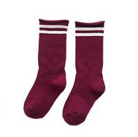 Flyusa 1 Pair Breathable Kids Girls Boys Toddlers Cotton Colorful Double Bars Thin Loose Socks Team Socks for 4-6 Years Old,Wine Red