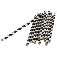 Dozen Black Striped Vintage Style Nostalgic Sturdy Paper Drinking Straws - 7.5"