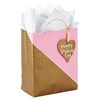 Hallmark 9" Medium Mother's Day Gift Bag with Tissue Paper (Pink and Gold Polka Dots)