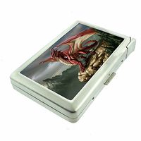 Dragons Mythological Beast Fantasy D31 Cigarette Case Lighter Smoking King Size Cigarettes Silver Metal Wallet 4" X 2.75" RFID Protection