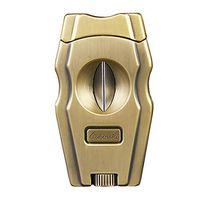 LHFJ Cigar Cutter 3 in 1 Cigar Cutter Cigar Holder Cigar Drill Stainless Steel Double V Cut Blade Cutter Gift Box Packed,Bronze
