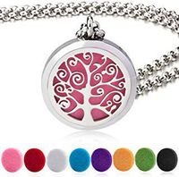 BESTTERN Never Fade Stainless Steel Essentail Oil Diffuser Necklace Aromatherapy Necklace Family Tree Jewelry with Two Free Chains and Free Pads