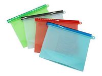 Up-Style Silicone Reusable Zip Lock Bag. Eco Friendly. Replace Ziplock Plastic Bags, Sandwich Bags and Plastic containers. 9" x 7". Set of 4. FDA & SGS Approved.