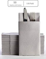 Grey Dinner Napkins Cloth Like with Built-in Flatware Pocket, Linen-Feel Absorbent Disposable Paper Hand Napkins for Kitchen, Bathroom, Parties, Weddings, Dinners or Events, 16x16 inches, Pack of 50