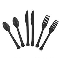 JAM PAPER Premium Extra Heavy Weight Cutlery - Assorted Utensils Set - Black - 24 Disposable Utensils/Box