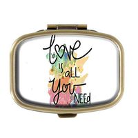 Cecillia Love is All You Need Decorative Boxes Bronze Rectangular Pill Box Medicine Tablet Holder Wallet Organizer Case for Pocket or Purse