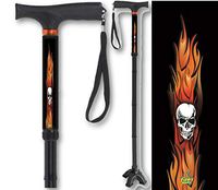 Folding Walking Cane Gel Soft Handle Footed Quad Cane Tip Adjustable Flames with Skulls BFunkyMobility