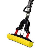 Folding Squeeze Sponge Mop Home Dormitory Cotton Mop to Send Replacement Head,Black