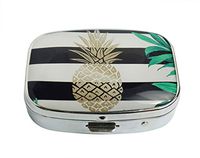 XUTAI Custom Personalized Square Stainless Steel Silver Glass Travel Pill Case Vitamin Decoration Box (Golden Pineapple)
