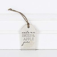 2" X 3.25" X .25" Wood Tag (Autumn Skies & Apple Pies) White/Brown/Tan – 65054
