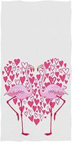 Stylish Flamingo Couple Big Love Hearts Pattern Valentine's Day Soft Absorbent Guest Hand Towels for Bathroom, Hotel, Gym and Kitchen, 11.8x35.5 Inches White Pink