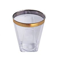 BalsaCircle 72 pcs 2 oz Clear with Gold Trim Plastic Shot Glasses - Disposable Wedding Party Catering Tableware