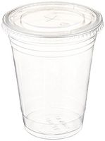 Table To Go Disposable Clear Plastic Cups with Flat Lids (50 Glasses & 50 Lids Pack/ 12 oz) | Crack-Resistant Drinking Glasses | 100% BPA-Free | Elegant Ultra-Clear Party Cup Set for Iced Coffee