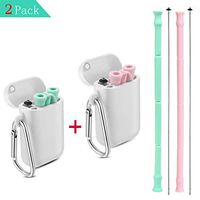 2PACK-Collapsible Straw-Reusable Portable Foldable Straw-Better than stainless steel metal-Food grade silicone with keychain with case and cleaning brush(Light green & Pink) Decootl