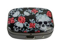 XUTAI Custom Personalized Square Stainless Steel Gun Silver Glass Travel Pill Case Vitamin Decoration Box (Grunge Human Skulls and Vintage Roses)