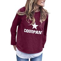 Alangbudu Women Star Letter Printed Tops Long Sleeve Casual Crewneck Youth Blouse Baggy Loose Swing T Shirt for Leggings Purple