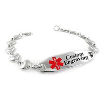 My Identity Doctor - Custom Engraved Medical Alert Bracelet for Women - Steel Heart 6mm - Red - Wrist Size 5.75 Inch